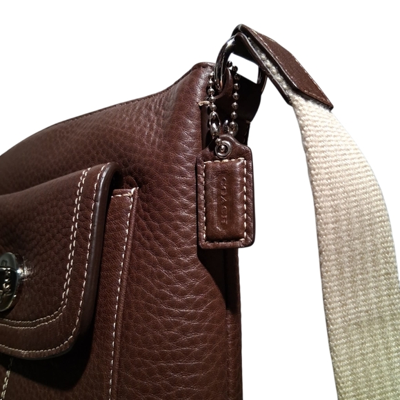 Coach Hamilton brown pebbled leather swingpack crossbody shoulder bag - Picture 9 of 12